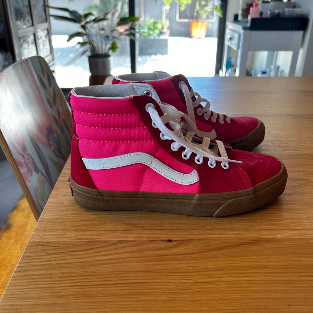 Vans Pink Red and White High-Tops